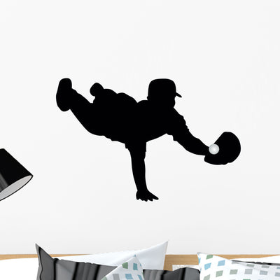 Baseball Silhouette Wall Decal shown on a wall