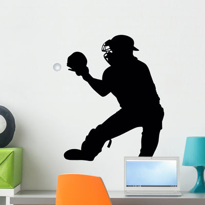 Baseball Silhouette Wall Decal shown on a wall