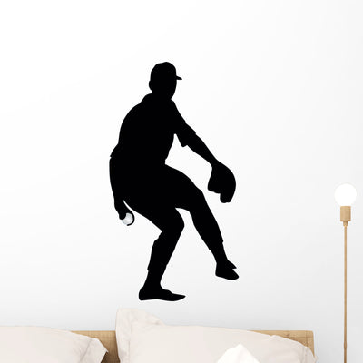 Baseball Silhouette Wall Decal shown on a wall