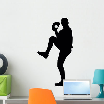 Pitcher Baseball Silhouette Wall Decal shown on a wall