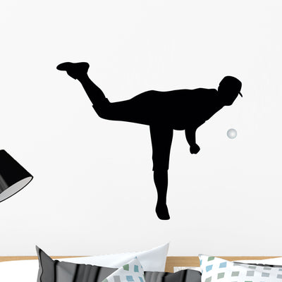Baseball Silhouette Wall Decal shown on a wall