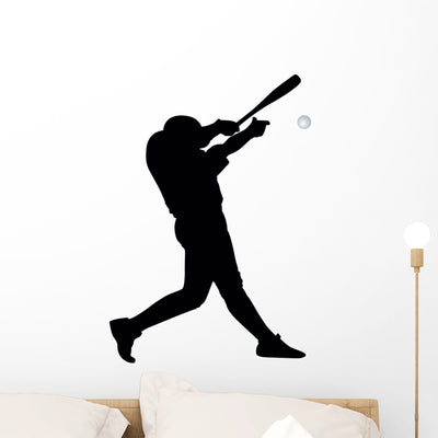 Batter Baseball Silhouette Wall Decal shown on a wall