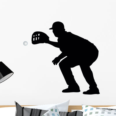 Baseball Silhouette Wall Decal shown on a wall
