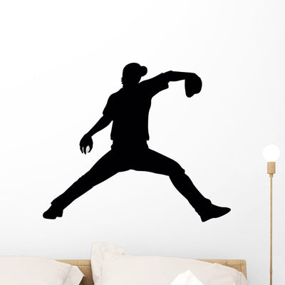 Baseball Silhouette Wall Decal shown on a wall