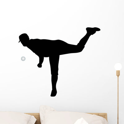 Pitcher Baseball Silhouette Wall Decal shown on a wall