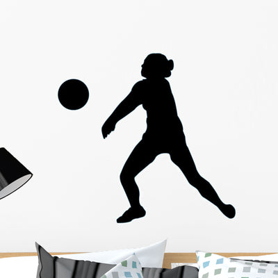 Volley Ball Silhouette Wall Decal shown on a wall