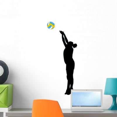 Female Volley Ball Wall Decal shown on a wall