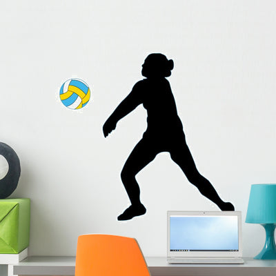 Volley Ball Silhouette Wall Decal shown on a wall