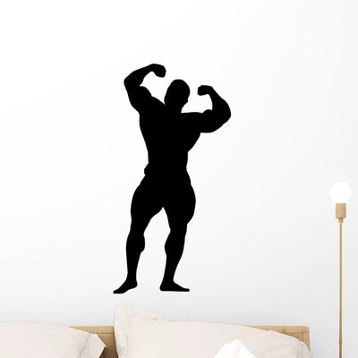 Flexing Body Builder Silhouette Wall Decal shown on a wall