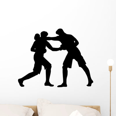 Boxing Silhouette Wall Decal shown on a wall