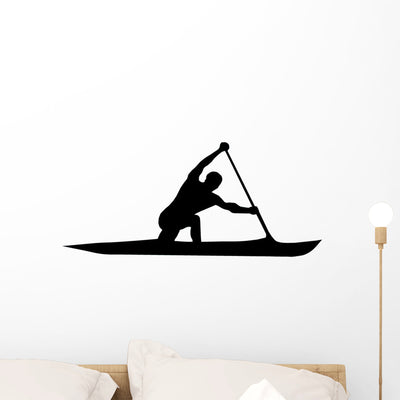 Canoeing Silhouette Wall Decal shown on a wall