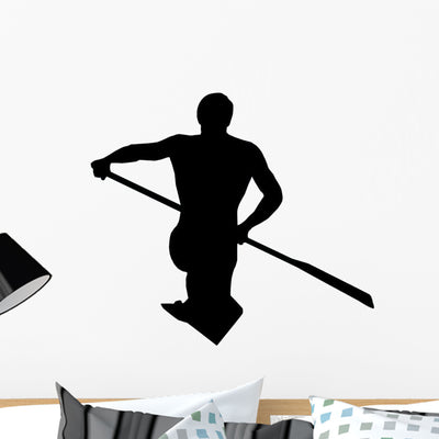 Canoeing Silhouette Wall Decal shown on a wall