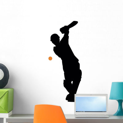 Batter Ready Cricket Silhouette Wall Decal shown on a wall