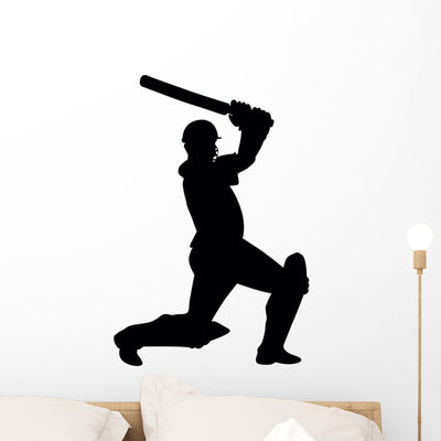 Batter Cricket Silhouette Wall Decal shown on a wall