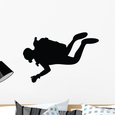 Scuba Diving Silhouette Wall Decal shown on a wall