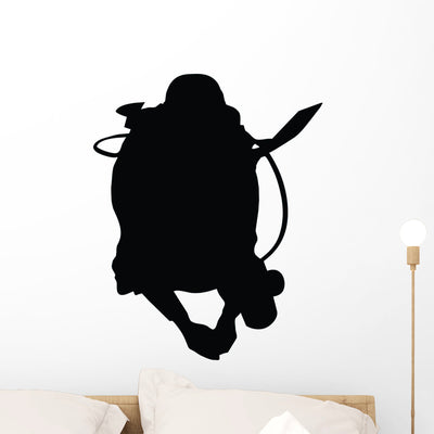 Scuba Diving Silhouette Wall Decal shown on a wall