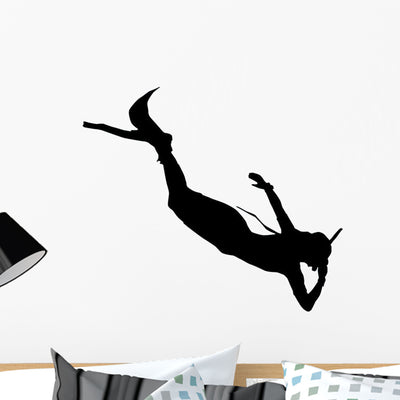 Scuba Diver Diving Deeper Wall Decal shown on a wall