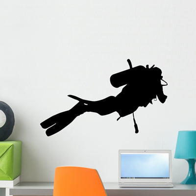 Scuba Diving Diver Exploring Wall Decal shown on a wall