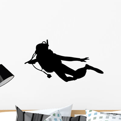 Scuba Diver Diving Wall Decal shown on a wall