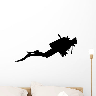 Scuba Diver Diving Wall Decal shown on a wall