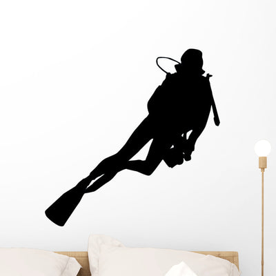 Diving Scuba Diver Silhouette Wall Decal shown on a wall