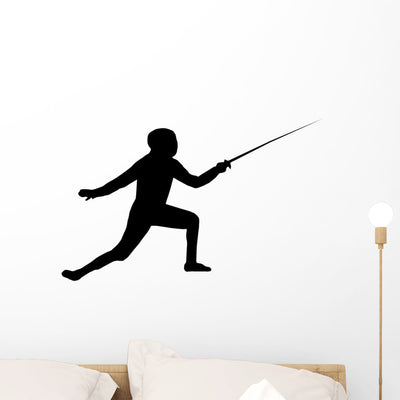 Fencing Silhouette Wall Decal shown on a wall