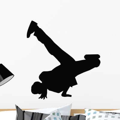 Freestyle Break Dance Silhouette Wall Decal shown on a wall