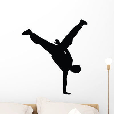 Freestyle Break Dance Silhouette Wall Decal shown on a wall