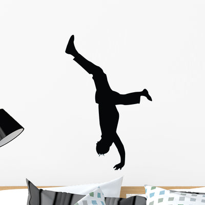 Freestyle Break Dance Silhouette Wall Decal shown on a wall