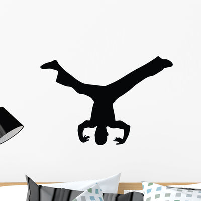 Freestyle Break Dance Silhouette Wall Decal shown on a wall