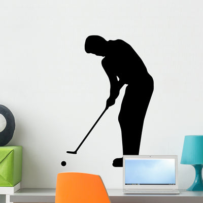 Golfing Silhouette Wall Decal shown on a wall
