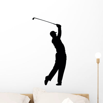 Golf Swing Golfing Silhouette Wall Decal shown on a wall