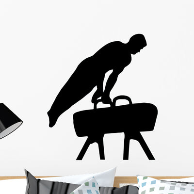 Olympic Male Gymnastic Silhouette Wall Decal shown on a wall
