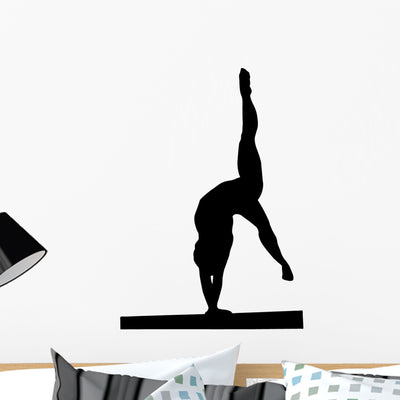 Gymnastics Silhouette Style Wall Decal shown on a wall