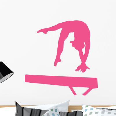 Gymnastics Silhouette Balance Beam Wall Decal shown on a wall