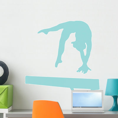Gymnastics Silhouette Balance Beam Wall Decal shown on a wall