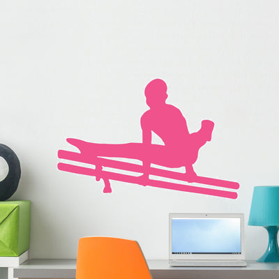 Gymnastics Silhouette Double Parallel Wall Decal shown on a wall