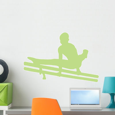 Gymnastics Silhouette Double Parallel Wall Decal shown on a wall