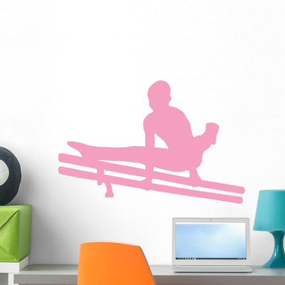 Gymnastics Silhouette Double Parallel Wall Decal shown on a wall