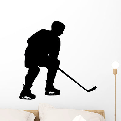 Hockey Silhouette Wall Decal shown on a wall