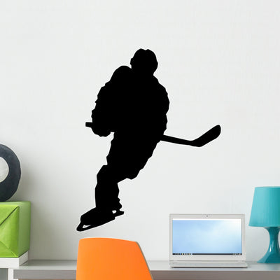 Hockey Silhouette Wall Decal shown on a wall