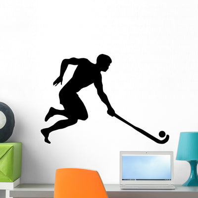 Hockey Silhouette Wall Decal shown on a wall