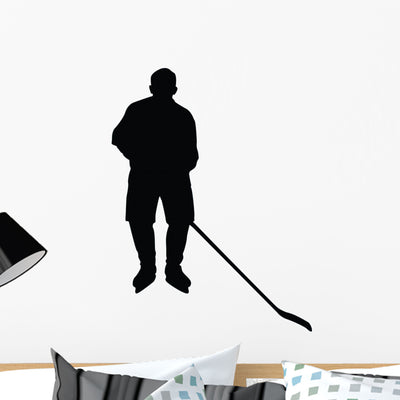 Hockey Silhouette Wall Decal shown on a wall