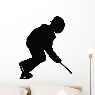 Hockey Silhouette Wall Decal shown on a wall