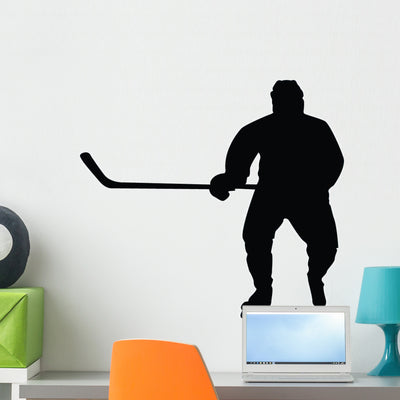 Hockey Silhouette Wall Decal shown on a wall