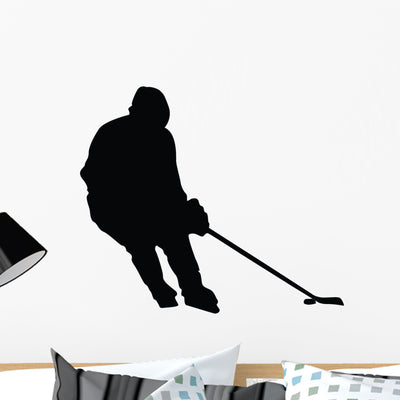 Hockey Silhouette Wall Decal shown on a wall