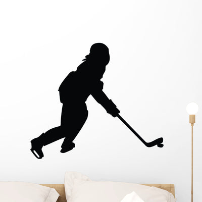 Hockey Silhouette Wall Decal shown on a wall