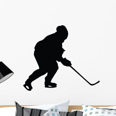 Hockey Silhouette Wall Decal shown on a wall