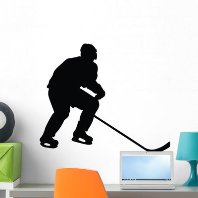 Hockey Silhouette Wall Decal shown on a wall