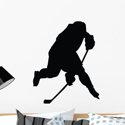 Hockey Silhouette Wall Decal shown on a wall
